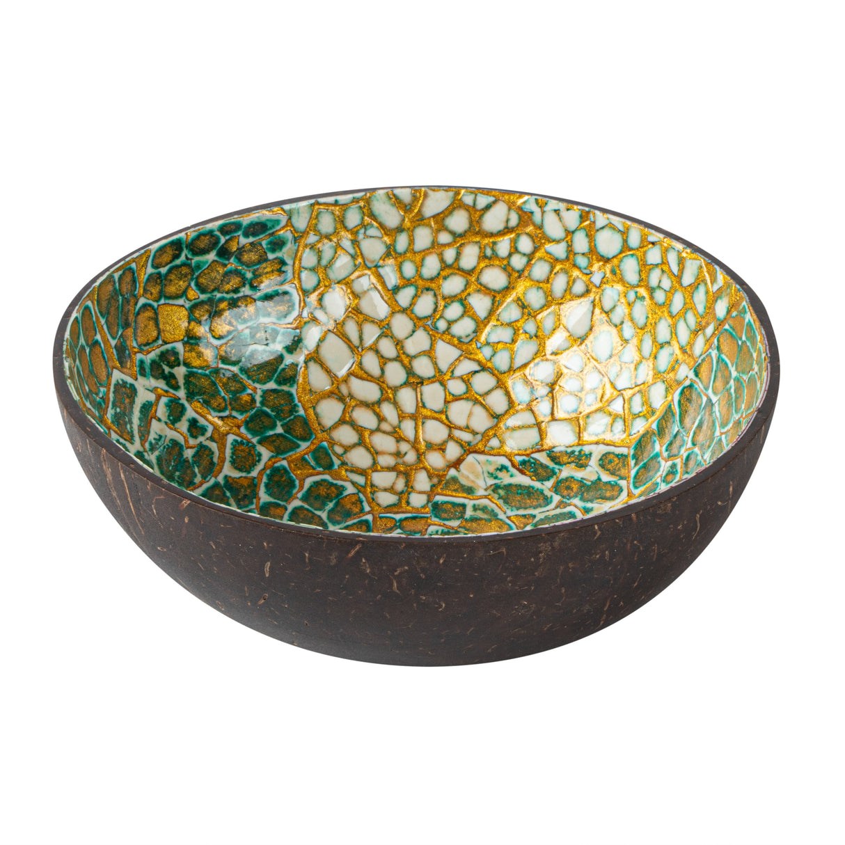 Bowls, Coco Casa Coconut Shell, 16 Ounce, White/Gold/Green Inside,10 - 1 EACH