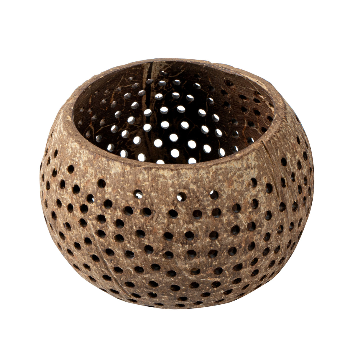 Holders, Candle, Coco Casa, 4 x 4 x 3.25 Inch, Coconut Shell, Tan, Dotted Pattern,10 - 1 EACH