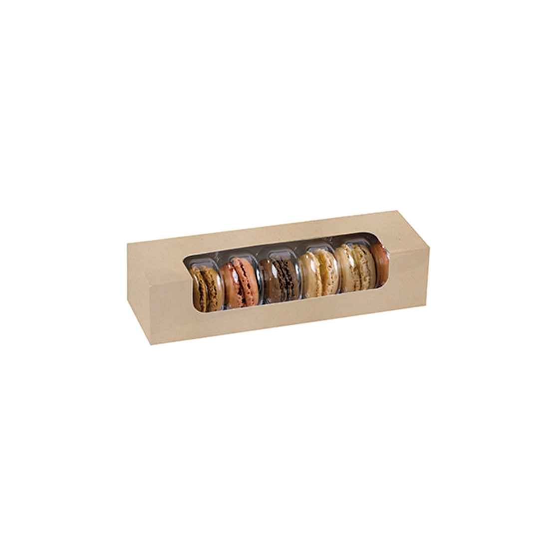 Boxes, 7-Compartment Macaroon, 8.50 x 2.70 x 1.80 Inch, Paper, Kraft, Window,5 - 50 COUNT