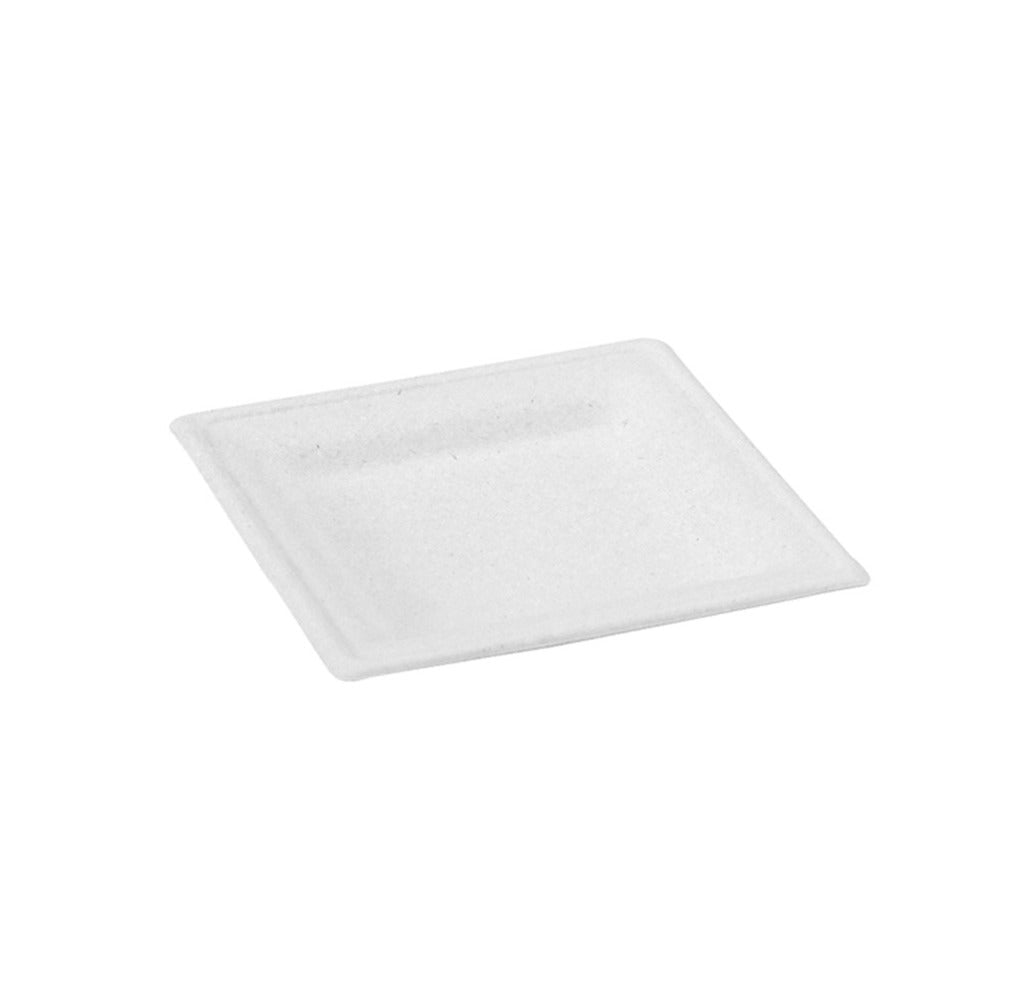 Plates, 6.20 x 6.20 Inch, Sugarcane, White, Square,20 - 25 COUNT