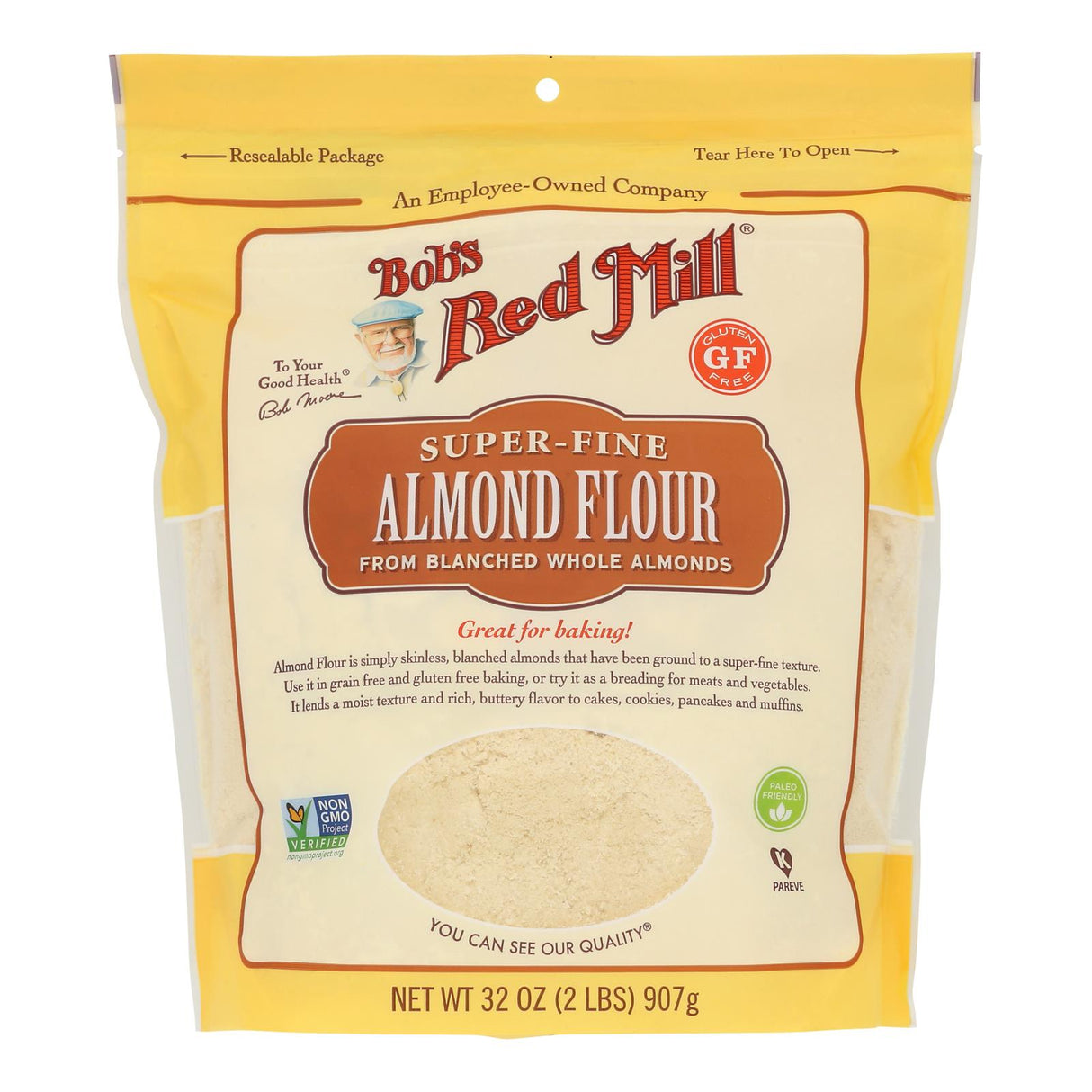 Flour, Almond, Super-Fine, Blanched, Resealable Package,4 - 32 OUNCE