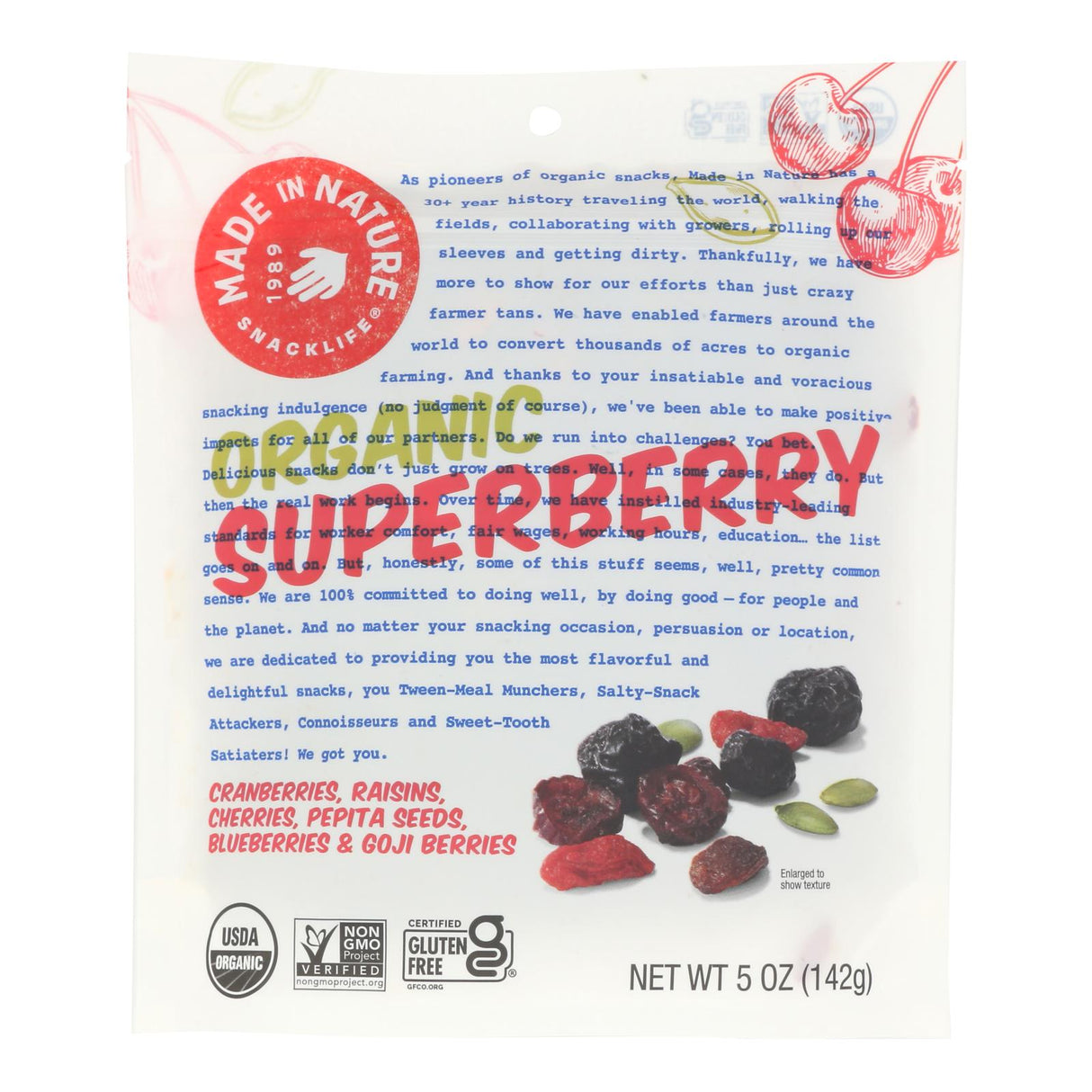 Snack Blend, Fruit & Seed, Superberry Blast, Cranberry/Raisin/Cherry/Pepita/Bluebe, Dried,6 - 5 OUNCE