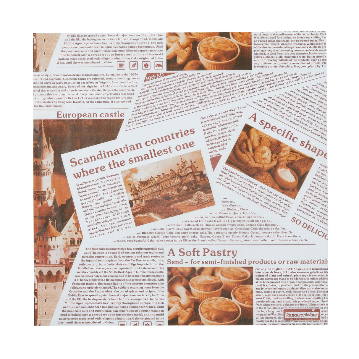 Food Wrap & Basket Liners, Bakery, RW Base 12 x 12 Inch, Greaseproof Paper, Newsprint,200 - 1 EACH