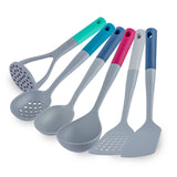 Utensil Set, High Heat Cooking, Met Lux 6-Piece, Nylon, Gray, Assorted Color Handle,1 - 6 PIECE