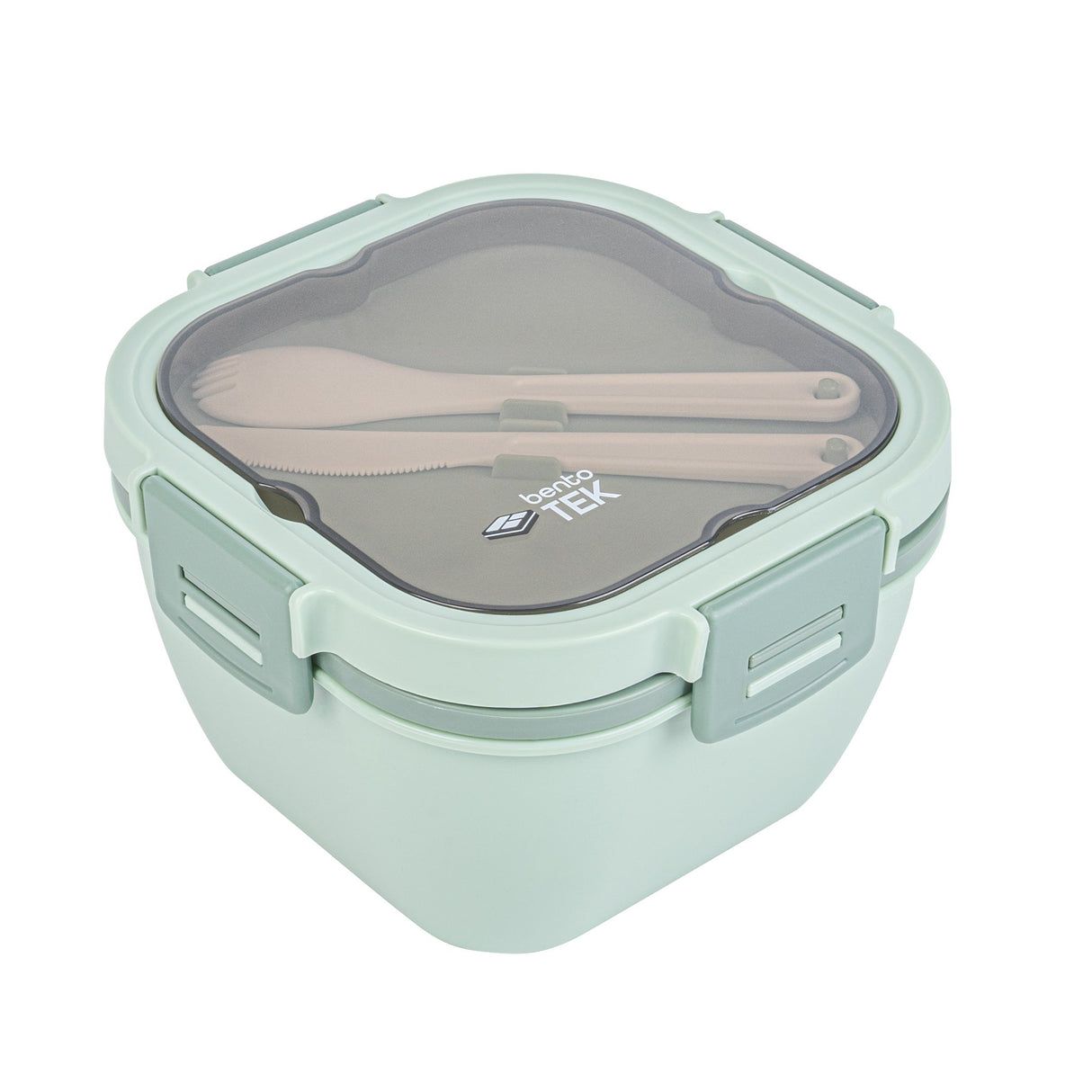 Box, Lunch, Bento Tek 58 Ounce, Microwave-Safe, Green, Includes Fork & Knife, 7.25 x 7.25 x 4.25 Inch,1 - 8 PIECE