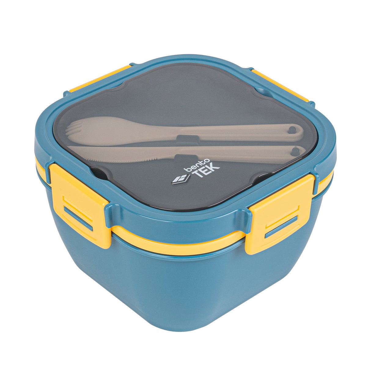 Box, Lunch, Bento Tek 58 Ounce, Microwave-Safe, Blue & Yellow, Includes Fork & Knife, 7.25 x 7.25 x 4.25 Inch,1 - 8 PIECE