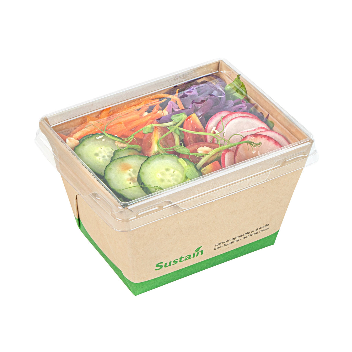 Containers, Sustain 17 Ounce, PLA-Lined Bamboo Paper, 4.25 x 3.25 x 2.75 Inch, Small, Click-Lock,4 - 50 COUNT