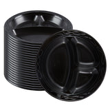 Plates, 3-Compartment, RW Base 9 x 9 x 0.75 Inch, Microwavable Plastic, Black, Round,50 - 1 EACH