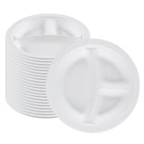 Plates, 3-Compartment, RW Base 9 x 9 x 0.75 Inch, Microwavable Plastic, White, Round,2 - 50 COUNT