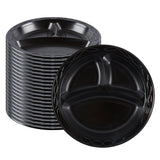 Plates, 3-Compartment, RW Base 10.25 x 10.25 x 0.75 Inch, Microwavable Plastic, Black, Round,50 - 1 EACH