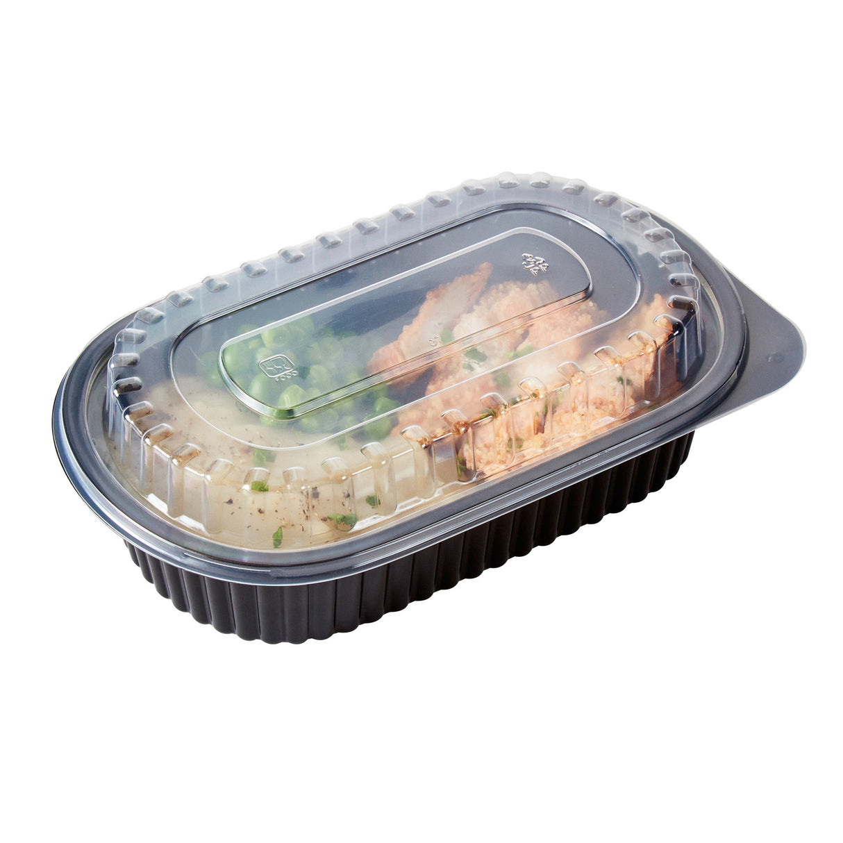 Containers, Food, RW Base 32 Ounce, Microwavable Plastic, Black, 9.25 x 6 x 2.50 Inch, Oval, Includes Clear Dome Lid,50 - 1 EACH