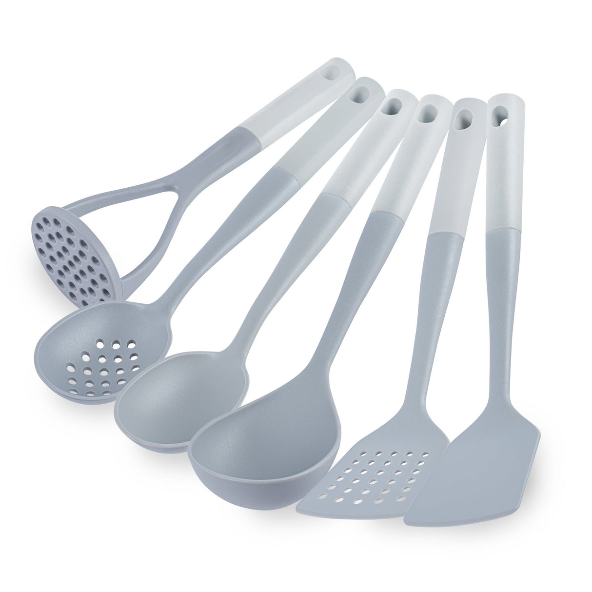 Utensil Set, High Heat Cooking, Met Lux 6-Piece, Nylon, Gray, White Handle,1 - 6 PIECE