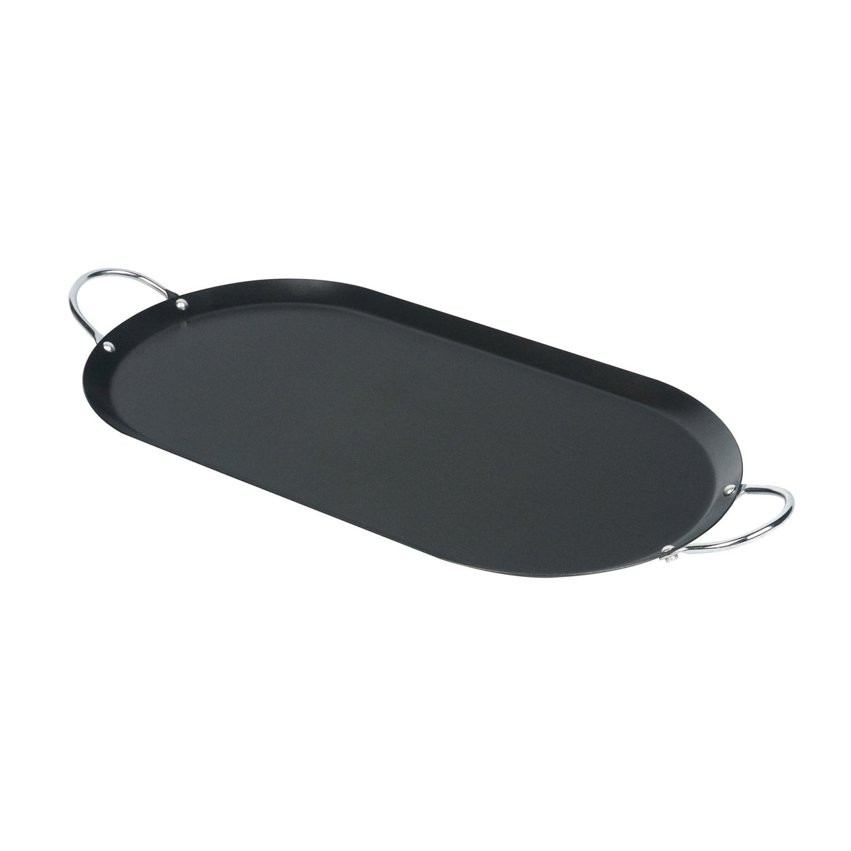 Griddle, Double-Burner, Met Lux 17 x 8.75 Inch, Non-Stick, Chrome Handles, Carbon Steel, Black, Oval,1 - 1 EACH