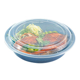 Boxes, To-Go, Asporto 48 Ounce, Microwavable Plastic, Midnight Blue, 9 x 9 x 1.75 Inch, Includes Clear Plastic Lid, Round,2 - 50 COUNT