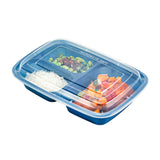Containers, 3-Compartment Food, Asporto 26 Ounce, Microwavable Plastic, Midnight Blue, 8.75 x 6 x 1.75 Inch, Includes Clear Plastic Lid,2 - 50 COUNT