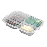 Containers, 3-Compartment Food, Asporto 26 Ounce, Microwavable Plastic, Silver, 8.75 x 6 x 1.50 Inch, Includes Clear Plastic Lid,2 - 50 COUNT