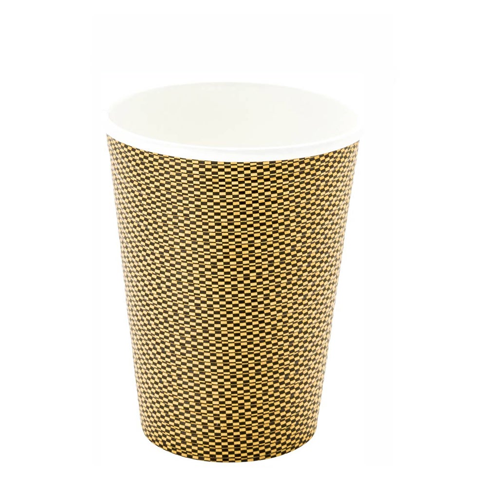 Cups, Coffee, 12 Ounce, Paper, Mocha Pin Check, Spiral Wall, 3.50 x 3.50 x 4.25 Inch,20 - 25 COUNT