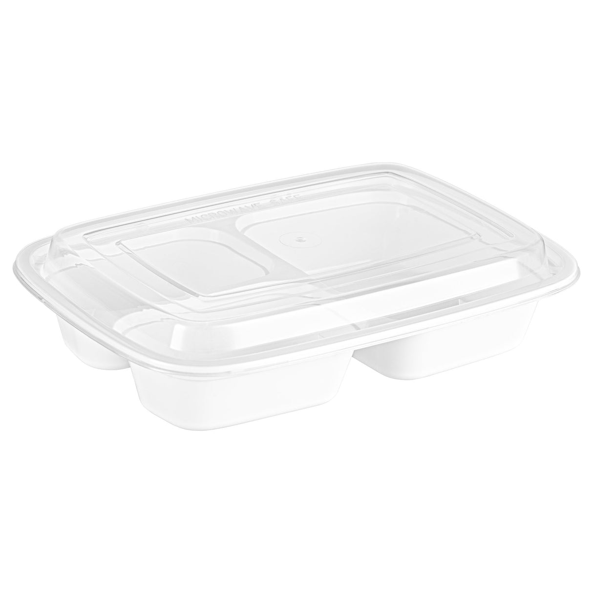 Containers, 3-Compartment, Asporto 26 Ounce, Microwavable Plastic, White, 8.75 x 6 x 1.75 Inch, Includes Clear Lid,50 - 1 EACH