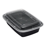 Box, To-Go, Asporto 24 Ounce, Microwavable Plastic, Black, Rectangular, 8 x 5.25 x 1.75 Inch, includes Clear Lid,50 - 1 EACH