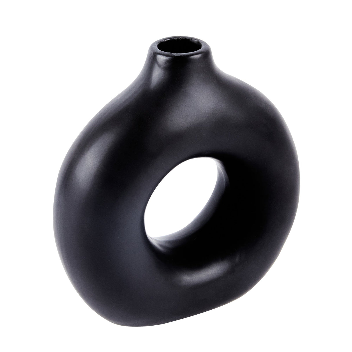 Vase, Table Art, 5.75 x 2.25 x 6 Inch, Ceramic, Black, Donut Shape,1 - 1 EACH
