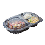 Containers, 3-Compartment, RW Base 19 Ounce, Microwavable Plastic, Black, 9.25 x 6 x 2.25 Inch, Oval, Includes Clear Lid,50 - 1 EACH