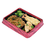 Boxes, 4-Compartment, Bento Tek 15 Ounce, Plastic, Red & Black, 8.75 x 7.50 x 1.50 Inch, Rectangular,50 - 1 EACH