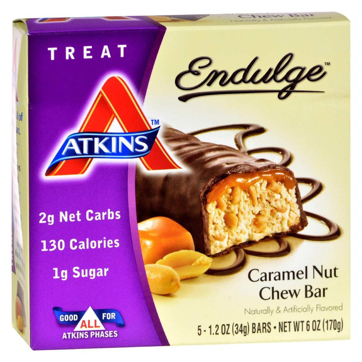 Snack Bars, Caramel Nut Chew, Endulge,5 - 1.2 OUNCE
