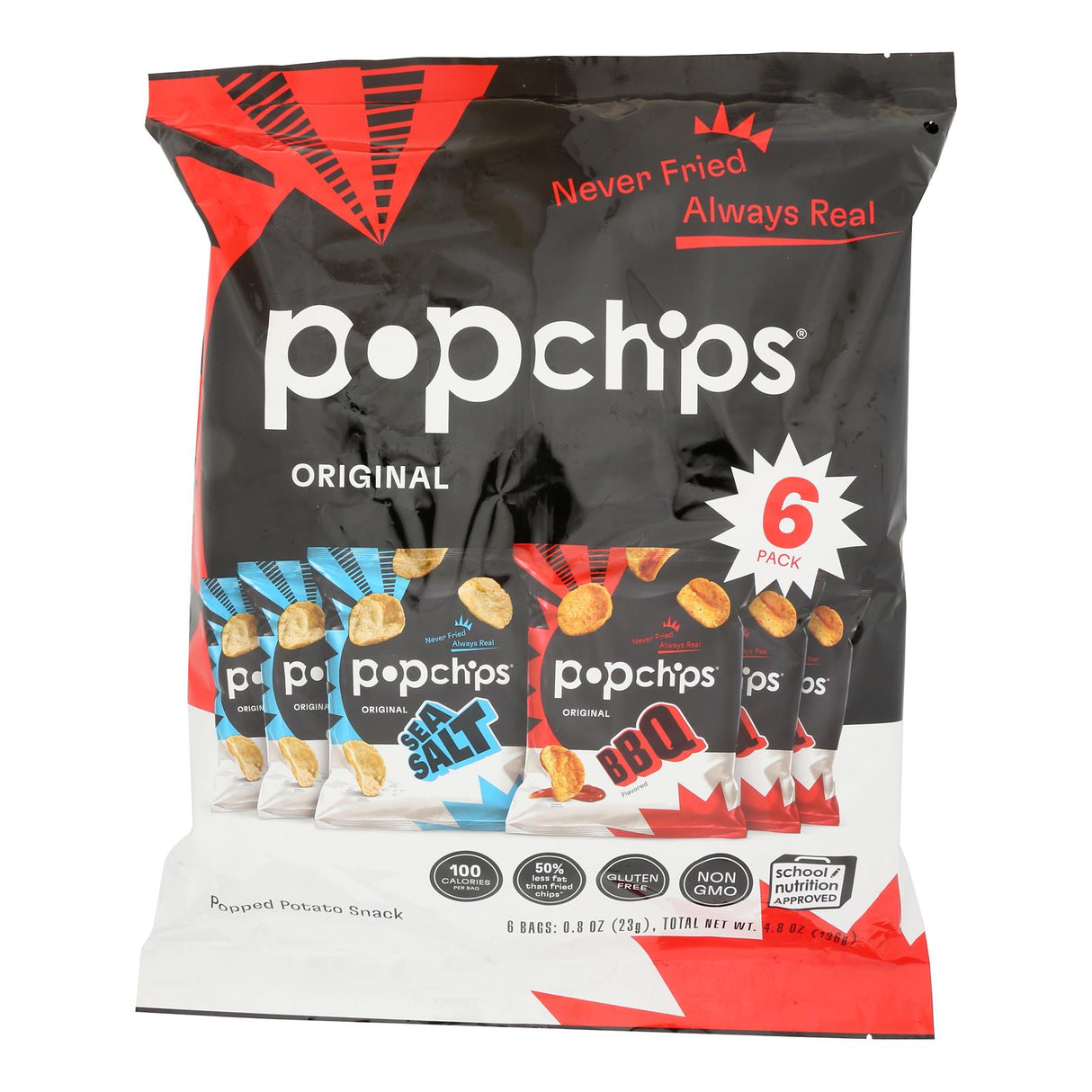 Chips, Popped Potato, Variety Pack, Sea Salt & Barbecue, Single-Serve, 0.8 Ounce,12 - 6 COUNT