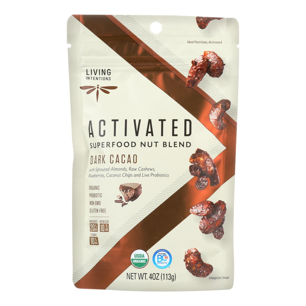 Snack Mix, Nut & Fruit, Dark Cacao, Sprouted Almonds/Cashews/Blueberries., contains Probiotics,6 - 4 OUNCE