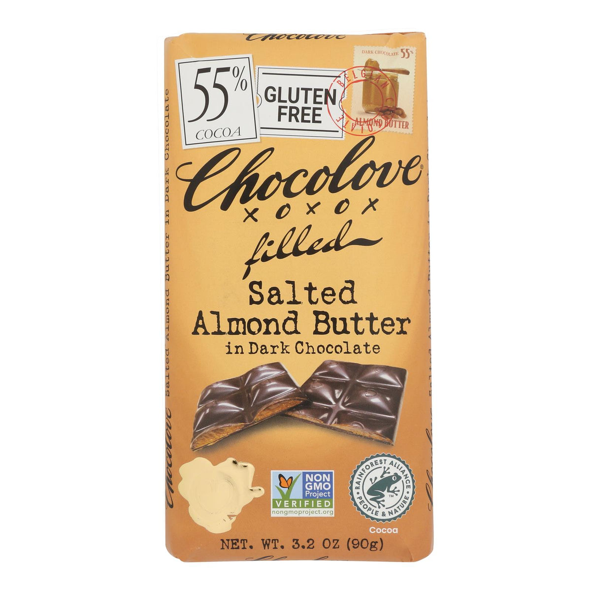 Chocolate Bars, Dark, Salted Almond Butter-Filled, 55% Cocoa,10 - 3.2 OUNCE