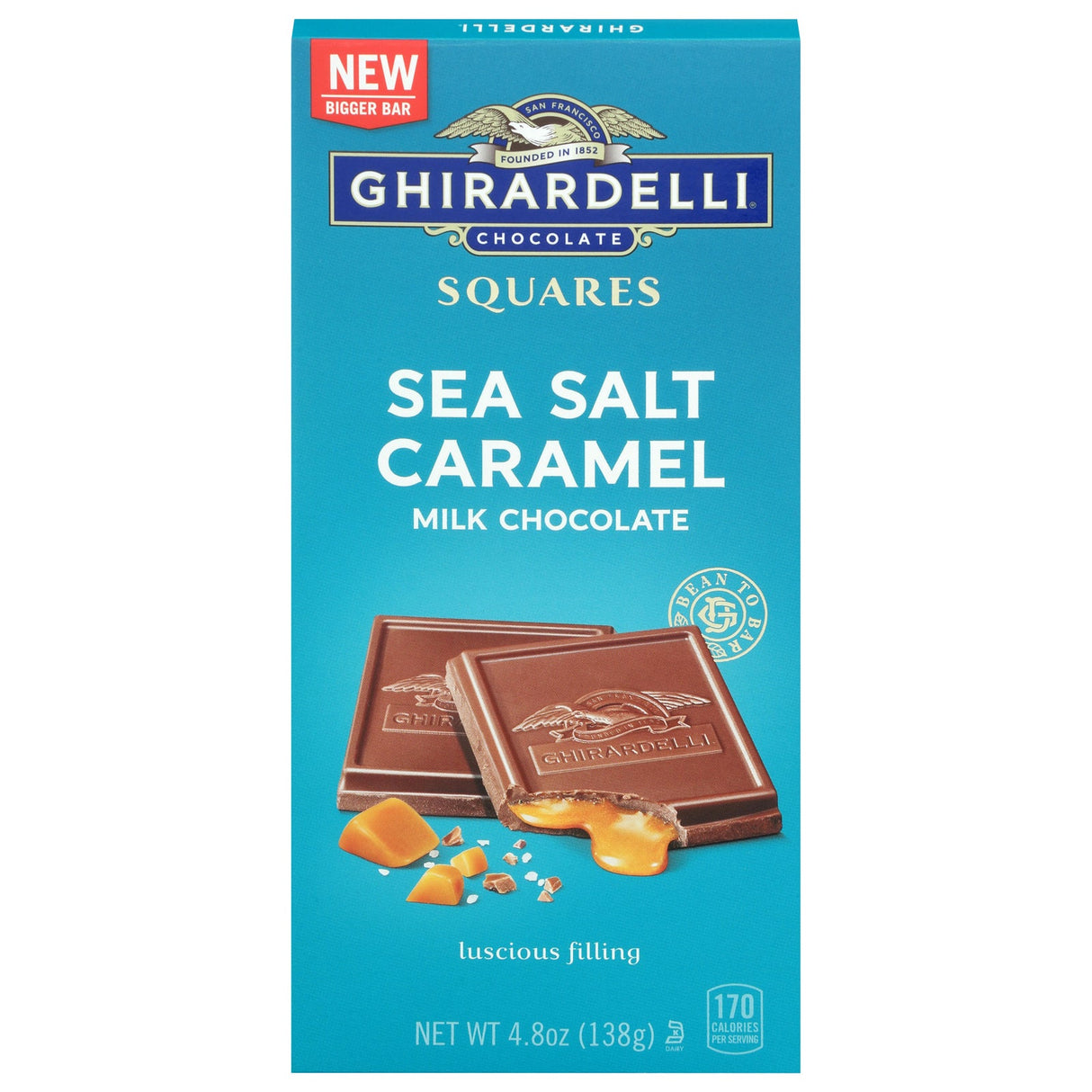 Chocolate Bars, Milk, Sea Salt Caramel-Filled, Square,10 - 4.8 OUNCE