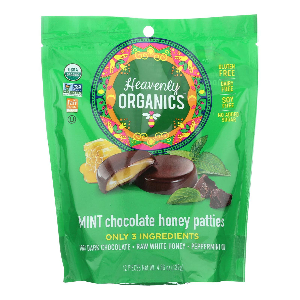 Candy, Honey Patty, Dark Chocolate-Covered Mint, 100% Cocoa, 0.39 Ounce,6 - 12 COUNT