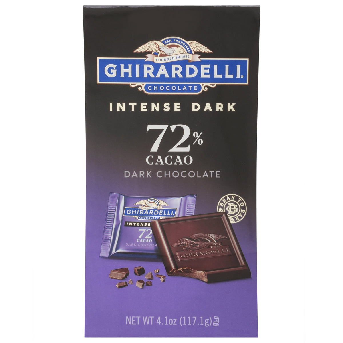 Candy, Dark Chocolate, Intense, 72% Cacao, Square, Individually-Wrapped,6 - 4.1 OUNCE