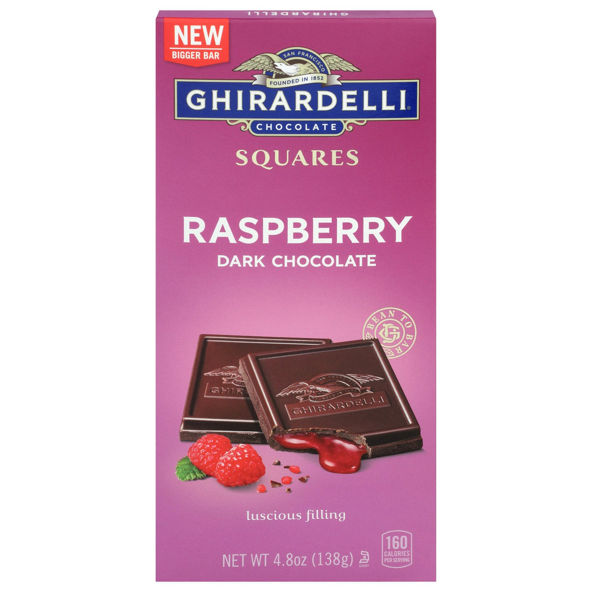 Chocolate Bars, Dark, Raspberry-Filled, Square,10 - 4.8 OUNCE