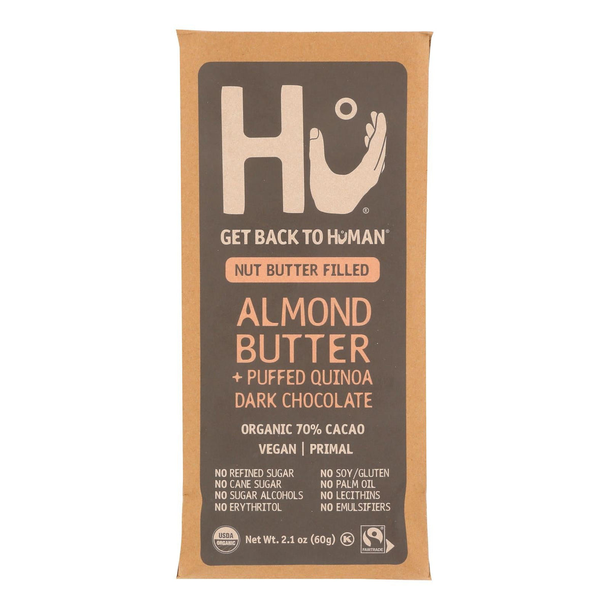 Chocolate Bars, Dark, Almond Butter & Puffed Quinoa Filled, 70% Cacao,12 - 2.1 OUNCE