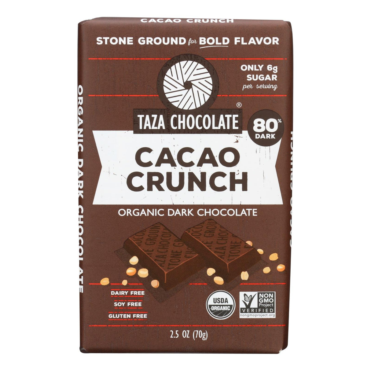 Chocolate Bars, Dark, Cacao Crunch, 80% Cocoa,10 - 2.5 OUNCE