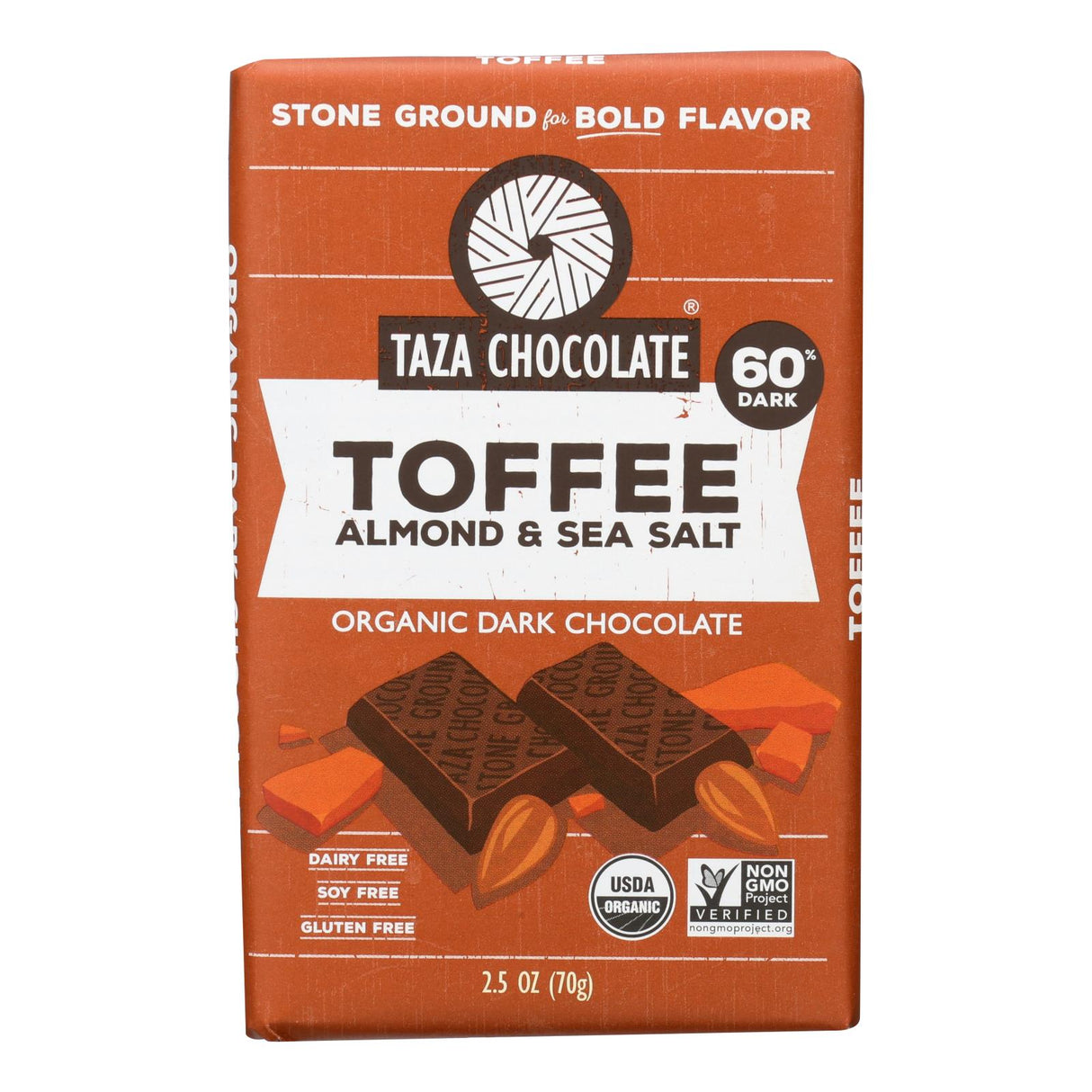 Chocolate Bars, Dark, Toffee/Almond/Sea Salt, 60% Cocoa,10 - 2.5 OUNCE