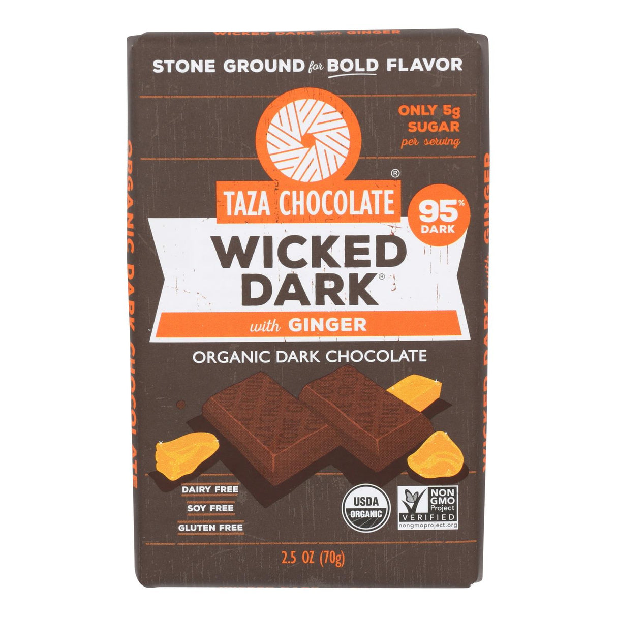 Chocolate Bars, Dark, Wicked Dark, Ginger, 95% Cocoa,10 - 2.5 OUNCE