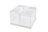 Boxes, Cake, 10 x 10 x 6.75 Inch, Plastic, Clear, Square, with White Base & Gray Ribbon,1 - 10 COUNT