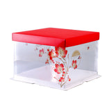 Boxes, Cake, 8.5 x 8.5 x 6.75 Inch, Square, Clear Plastic, White Base, Red Lid, Red Ribbon, Flower & Bird Accent,1 - 10 COUNT