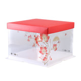 Boxes, Cake, 10 x 10 x 8.25 Inch, Square, Clear Plastic, White Base, Red Lid, Red Ribbon, Flower & Bird Accent,1 - 10 COUNT