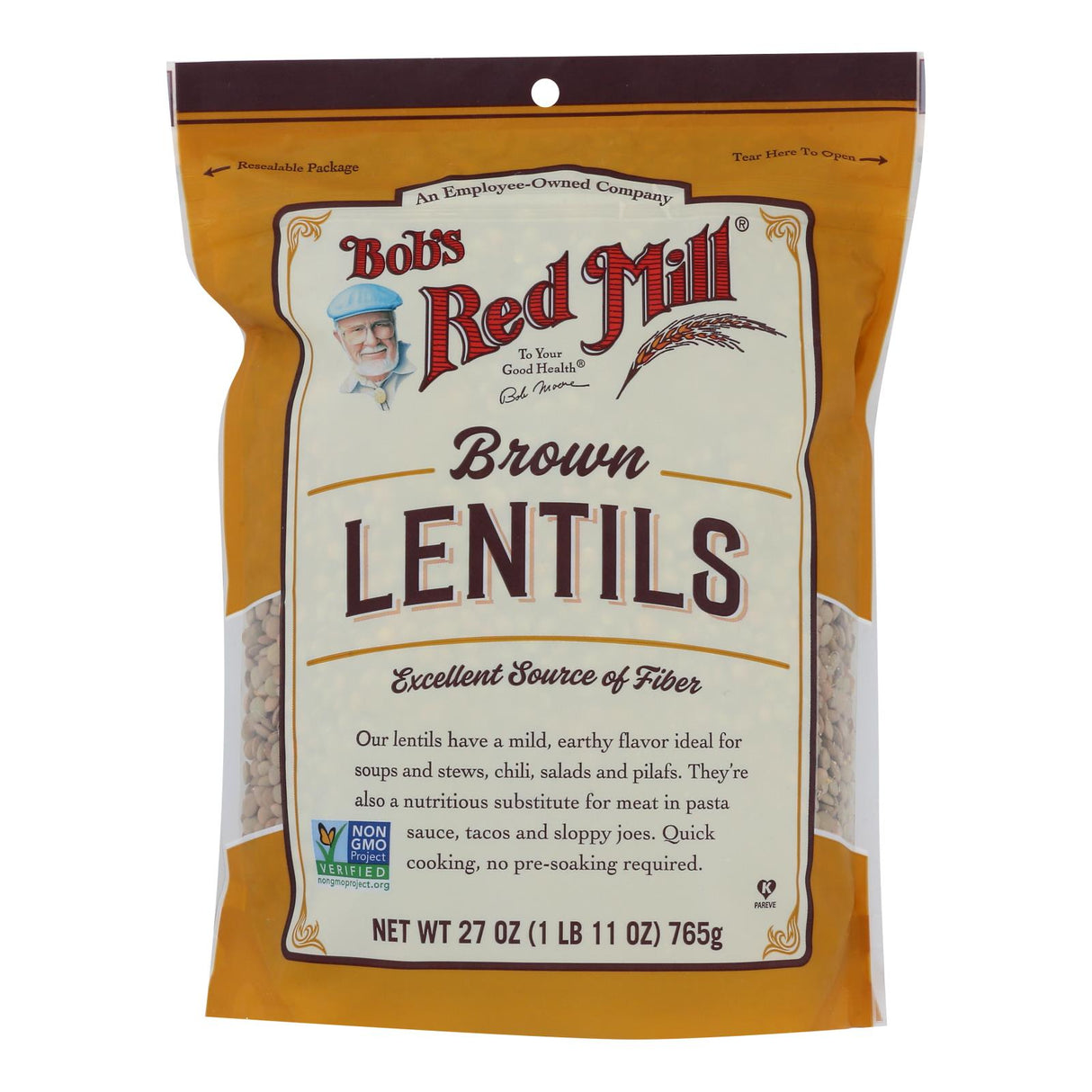 Lentils, Brown, Dried, Resealable Package,4 - 27 OUNCE