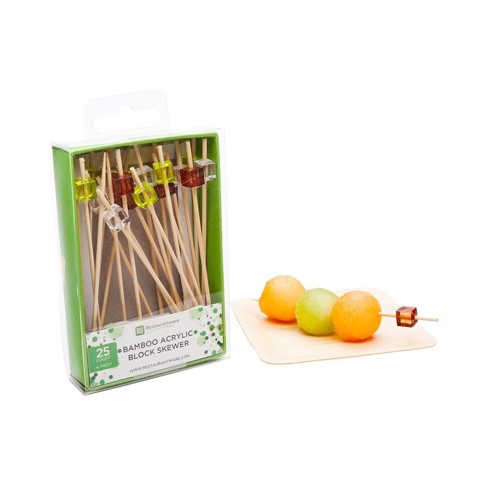 Skewers, 4 Inch, Bamboo, Acrylic Block, 4 Linear Inch,1 - 25 COUNT