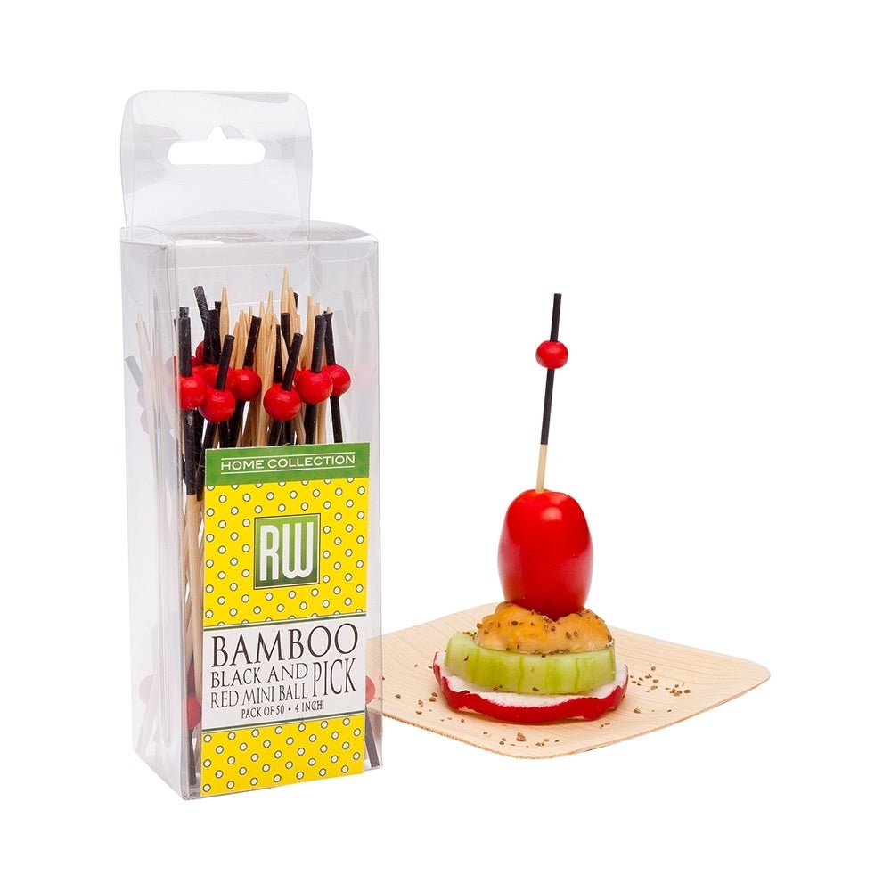 Skewers, 4 Inch, Bamboo, Black & Red Mini Ball, 4 Linear Inch,1 - 500 COUNT