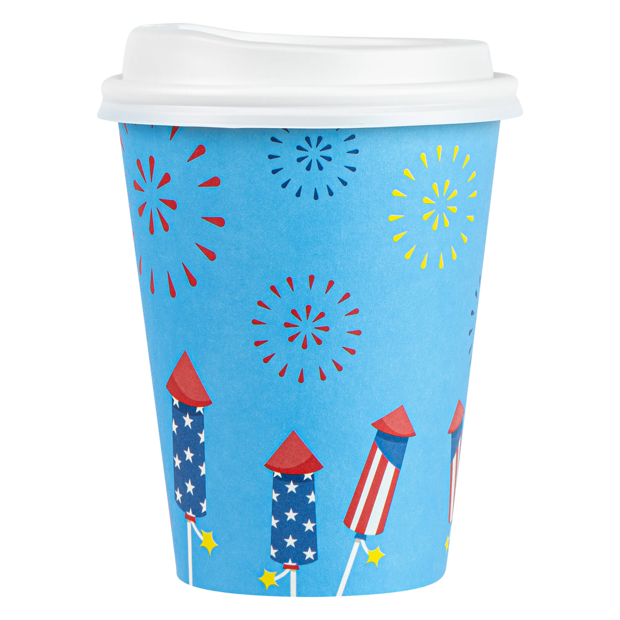 Cup, Hot, Restpresso 12 Ounce, Paper, 4th of July Print, 3.50 x 4.75 Inch, includes White Lid,20 - 20 COUNT