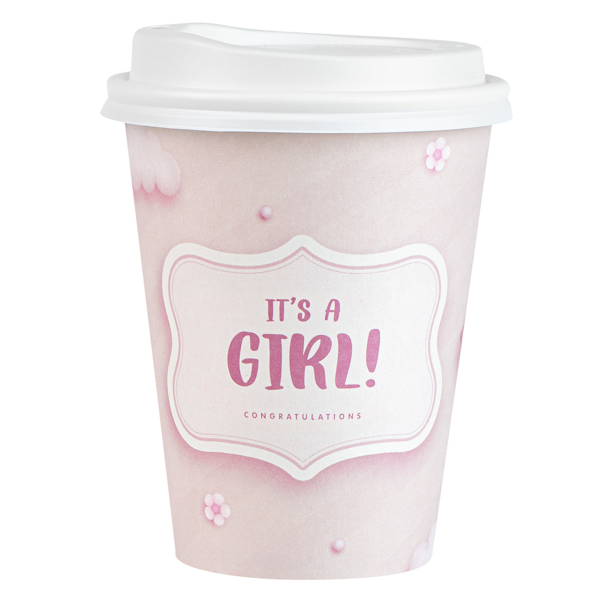 Cup, Hot, Restpresso 12 Ounce, Paper, It's a Girl Print, 3.50 x 4.75 Inch, includes White Lid,20 - 20 COUNT