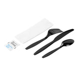 Cutlery Kits, Fork/Knife/Spoon, RW Base, Extra Heavy Weight Plastic, Black, 7.50 Inch, includes Napkin/Salt/Pepper, Wrapped,2 - 250 COUNT