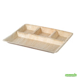 Plates, 4-Compartment, Indo 11.75 x 9.50 x 1 Inch, Palm Leaf, Natural, Rectangular,4 - 25 COUNT