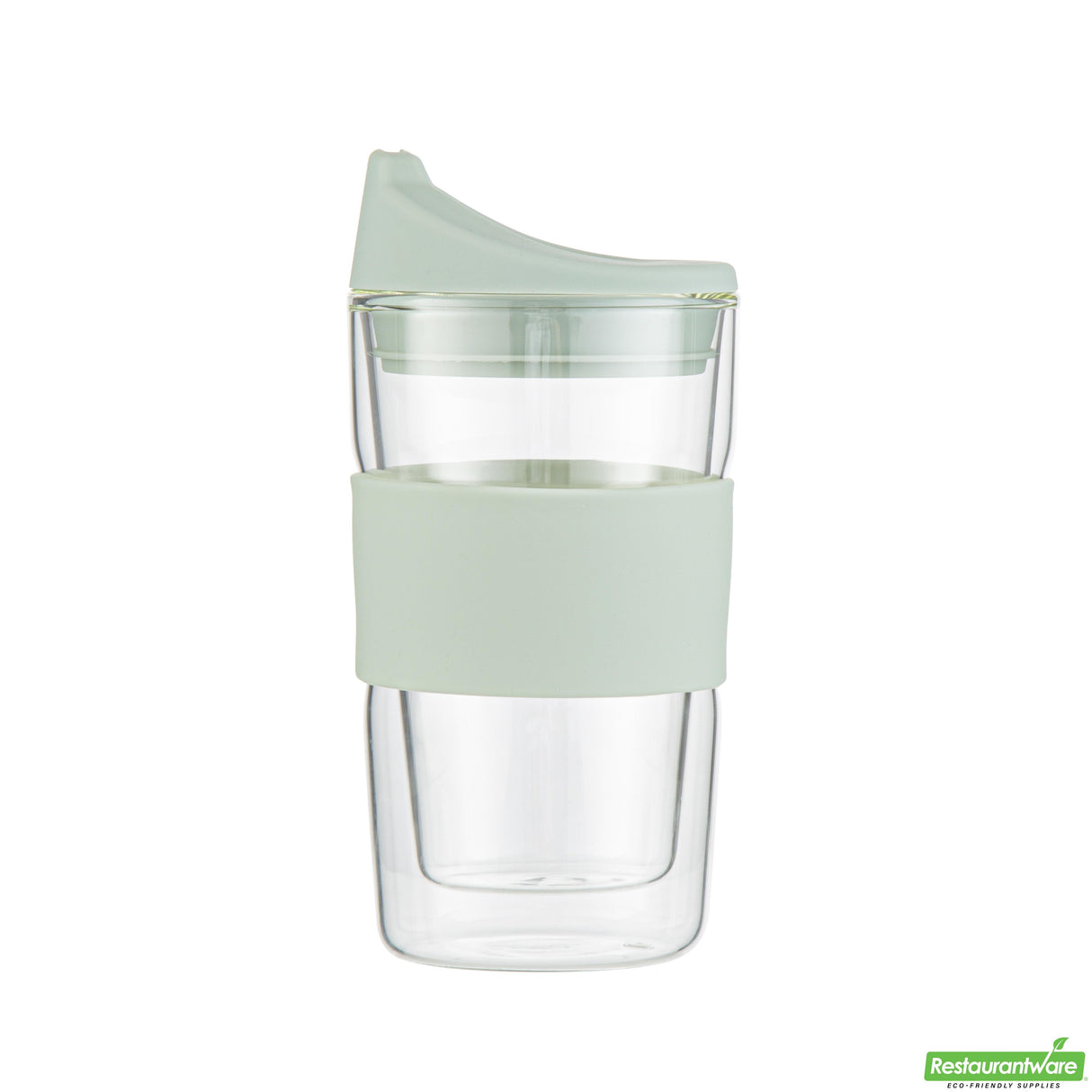 Mugs, Travel, Forma Glass, 12 Ounce, Double-Wall, Borosilicate, includes Mint Green Lid & Sleeve,10 - 1 EACH