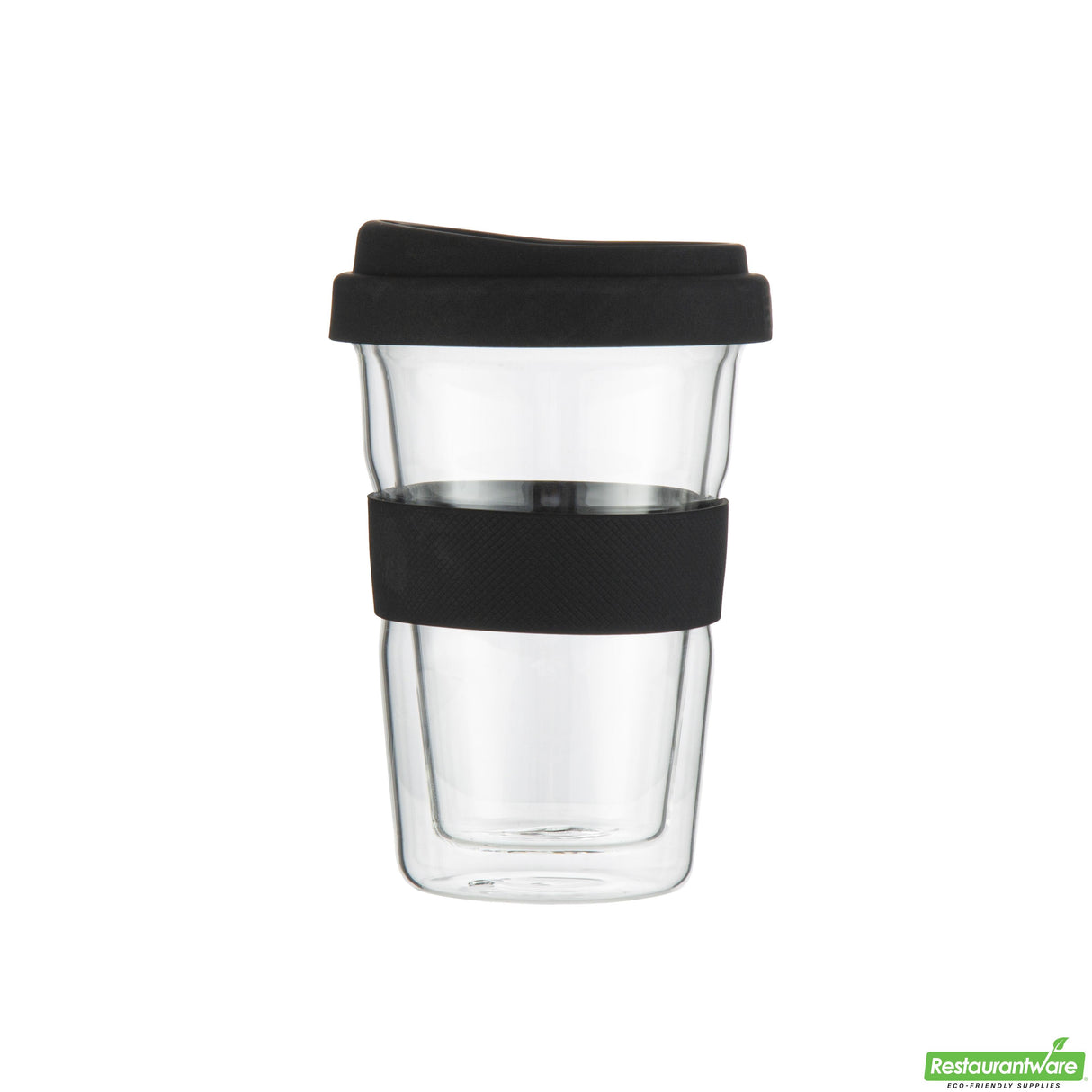 Mugs, Travel, Forma Glass, 14 Ounce, Double-Wall, Borosilicate, includes Black Lid & Sleeve,10 - 1 EACH